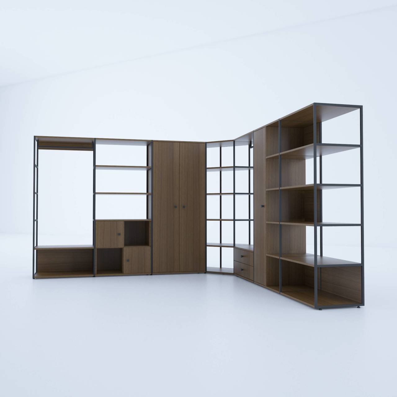Cube Giysi Dolabı Köşeli Set-Ceviz