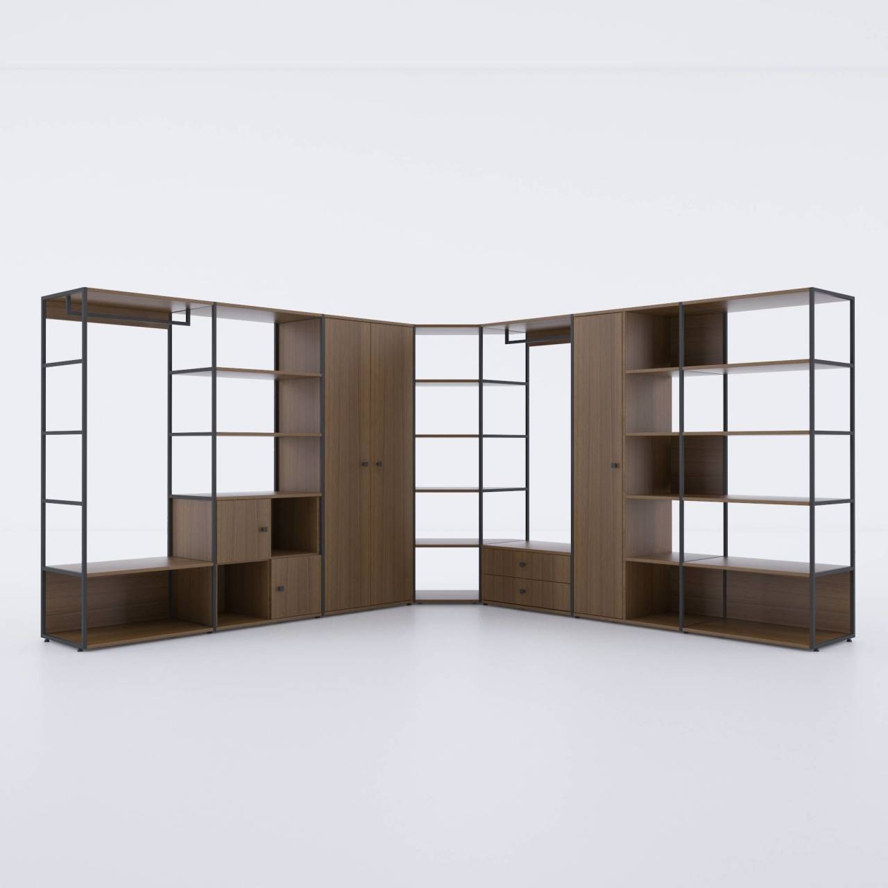 Cube Giysi Dolabı Köşeli Set-Ceviz