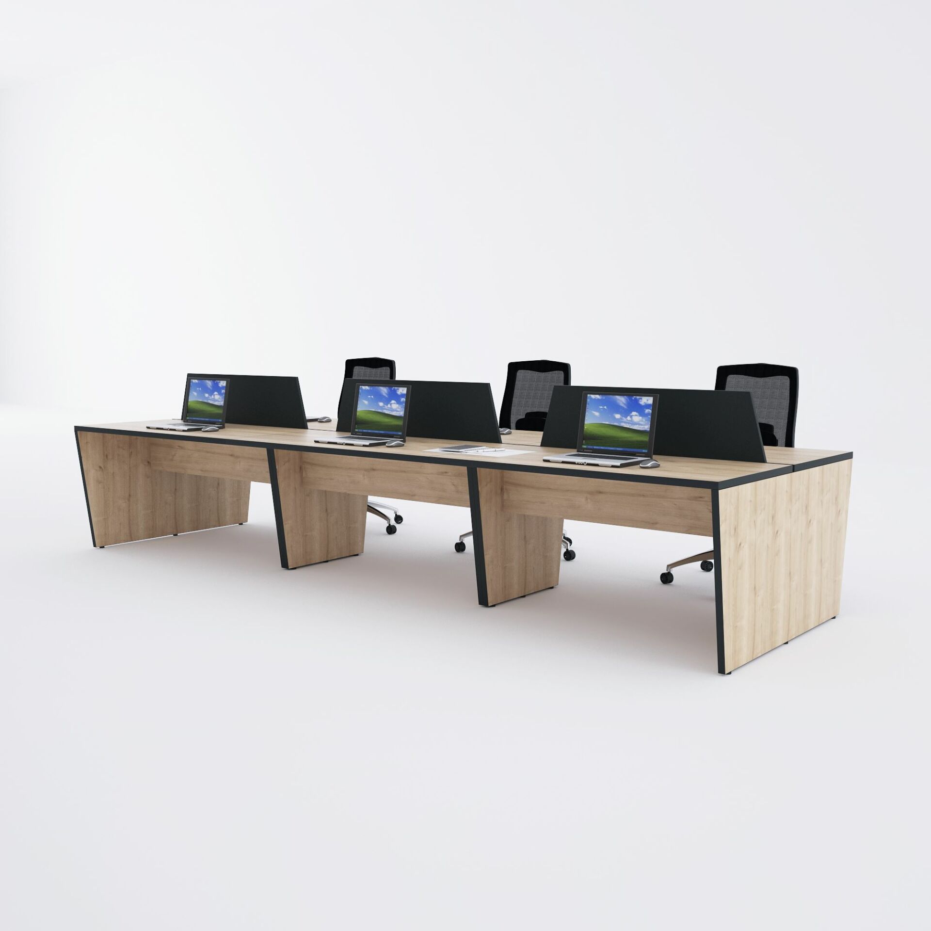 Panel Altılı Çalışma Masası-Meşe