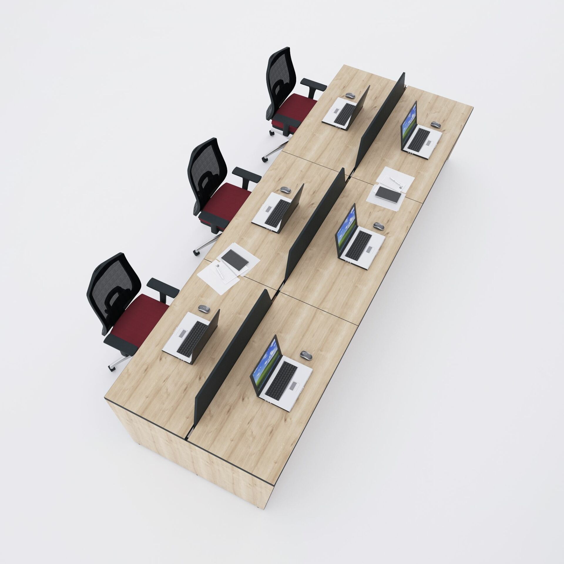 Panel Altılı Çalışma Masası-Meşe