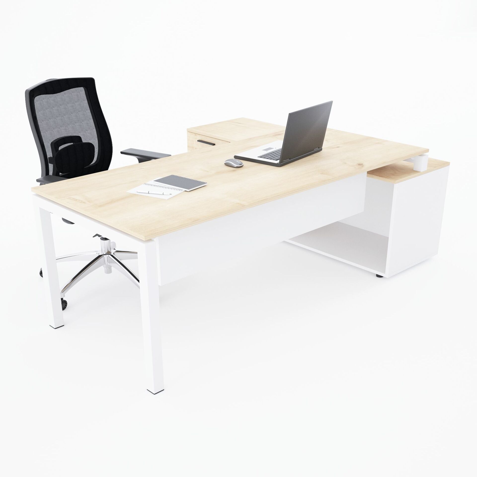 Cube-40 160cm Alt Etajerli Çalışma Masası-Meşe+beyaz