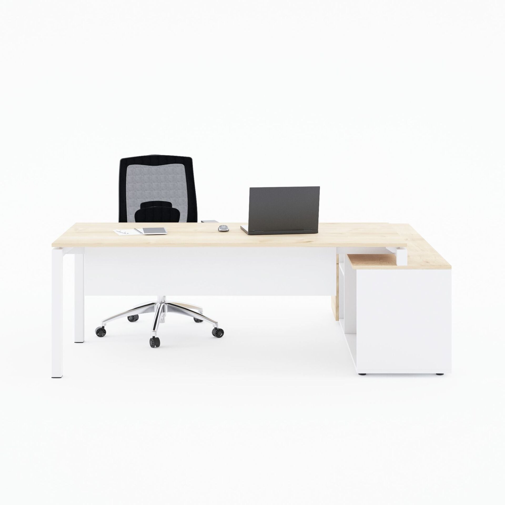 Cube-40 160cm Alt Etajerli Çalışma Masası-Meşe+beyaz