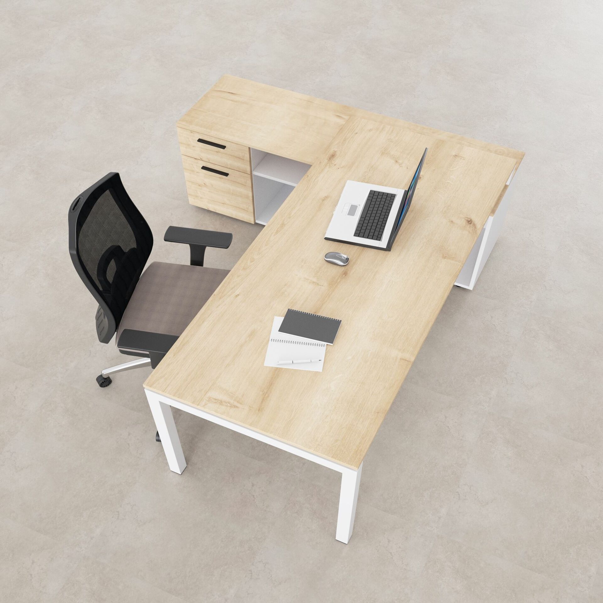 Cube-40 160cm Alt Etajerli Çalışma Masası-Meşe+beyaz