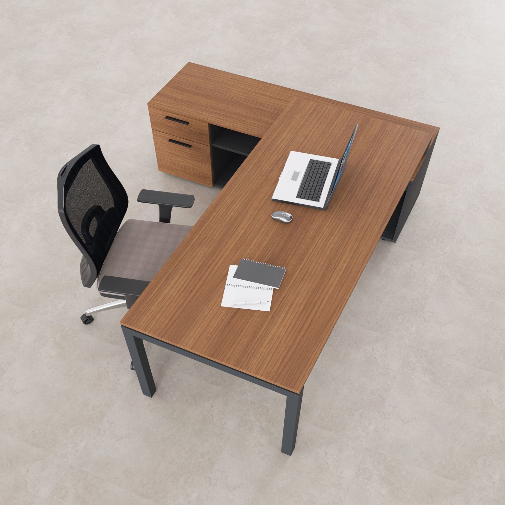 Cube-40 160cm Alt Etajerli Çalışma Masası-Ceviz+antrasit