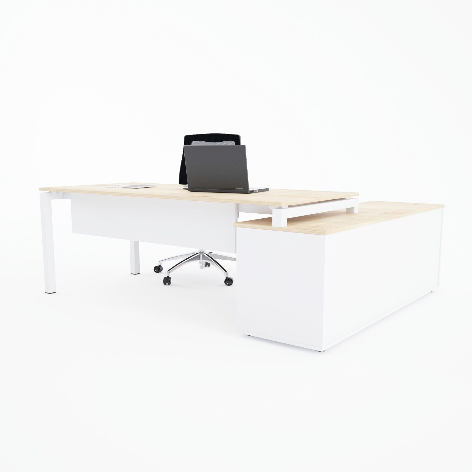 Cube-40 160cm Alt Etajerli Çalışma Masası-Meşe+beyaz