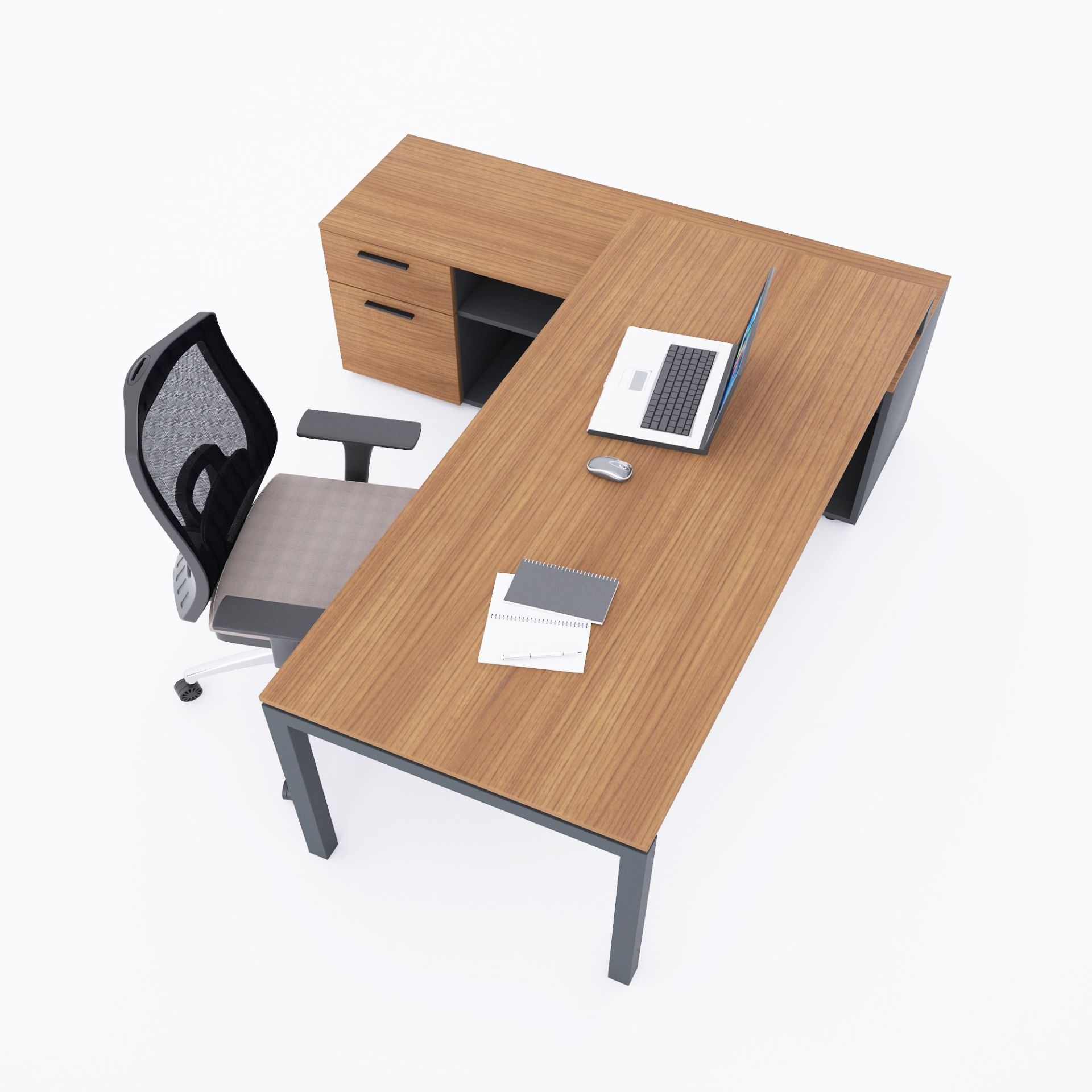 Cube-40 160cm Alt Etajerli Çalışma Masası-Ceviz+antrasit