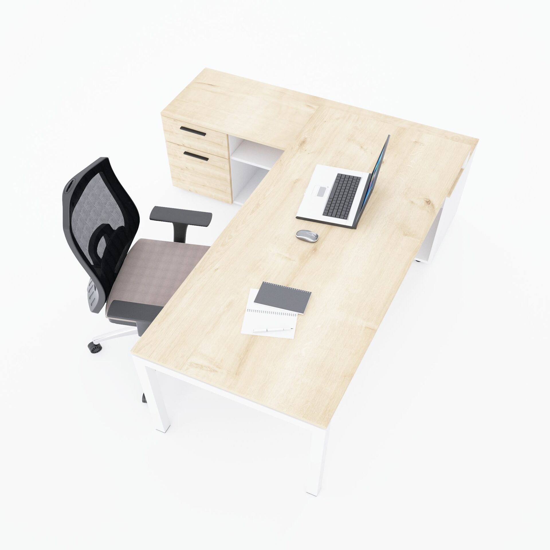 Cube-40 160cm Alt Etajerli Çalışma Masası-Meşe+beyaz