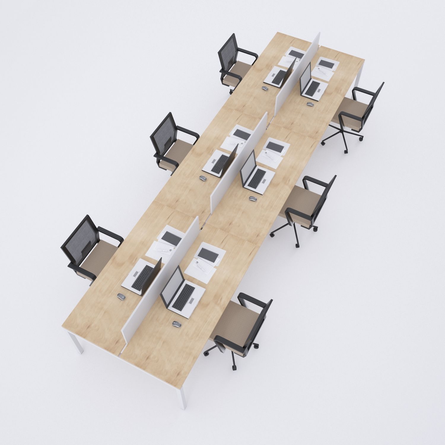 Cube 40 Altılı Çalışma Masası-Meşe