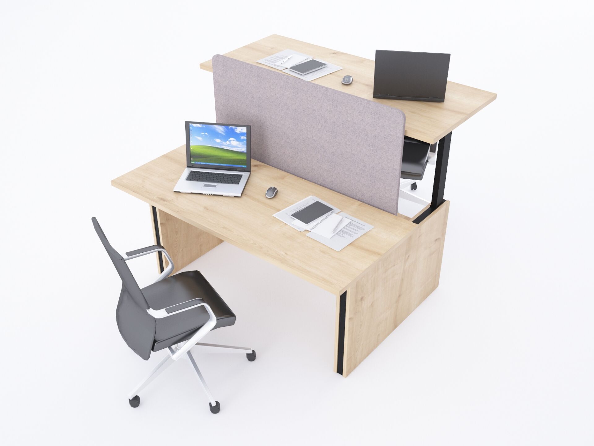 ToHi Workstation Desk - Yükseklik Ayarlı İkili Masa-Meşe