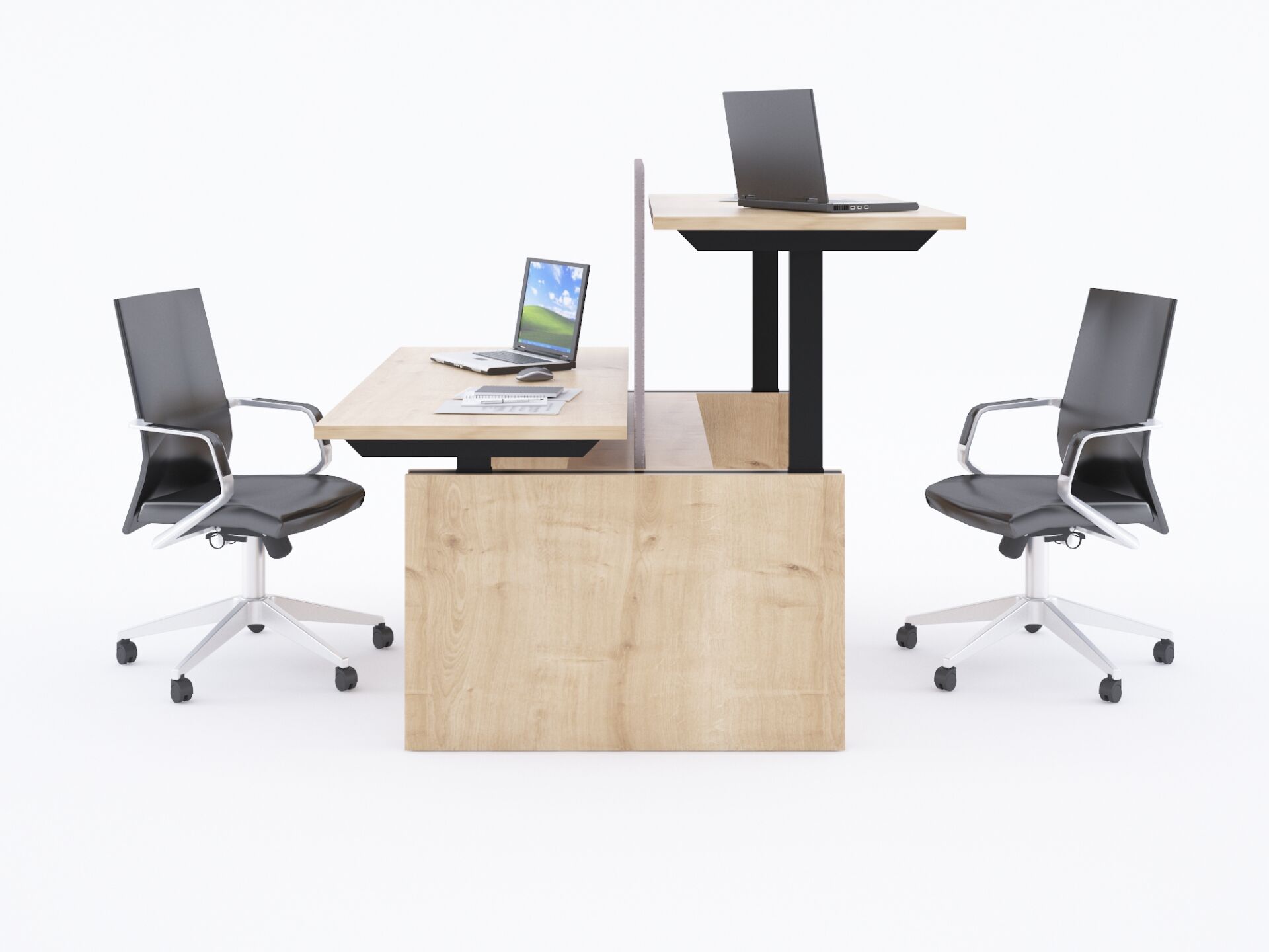 ToHi Workstation Desk - Yükseklik Ayarlı İkili Masa-Meşe
