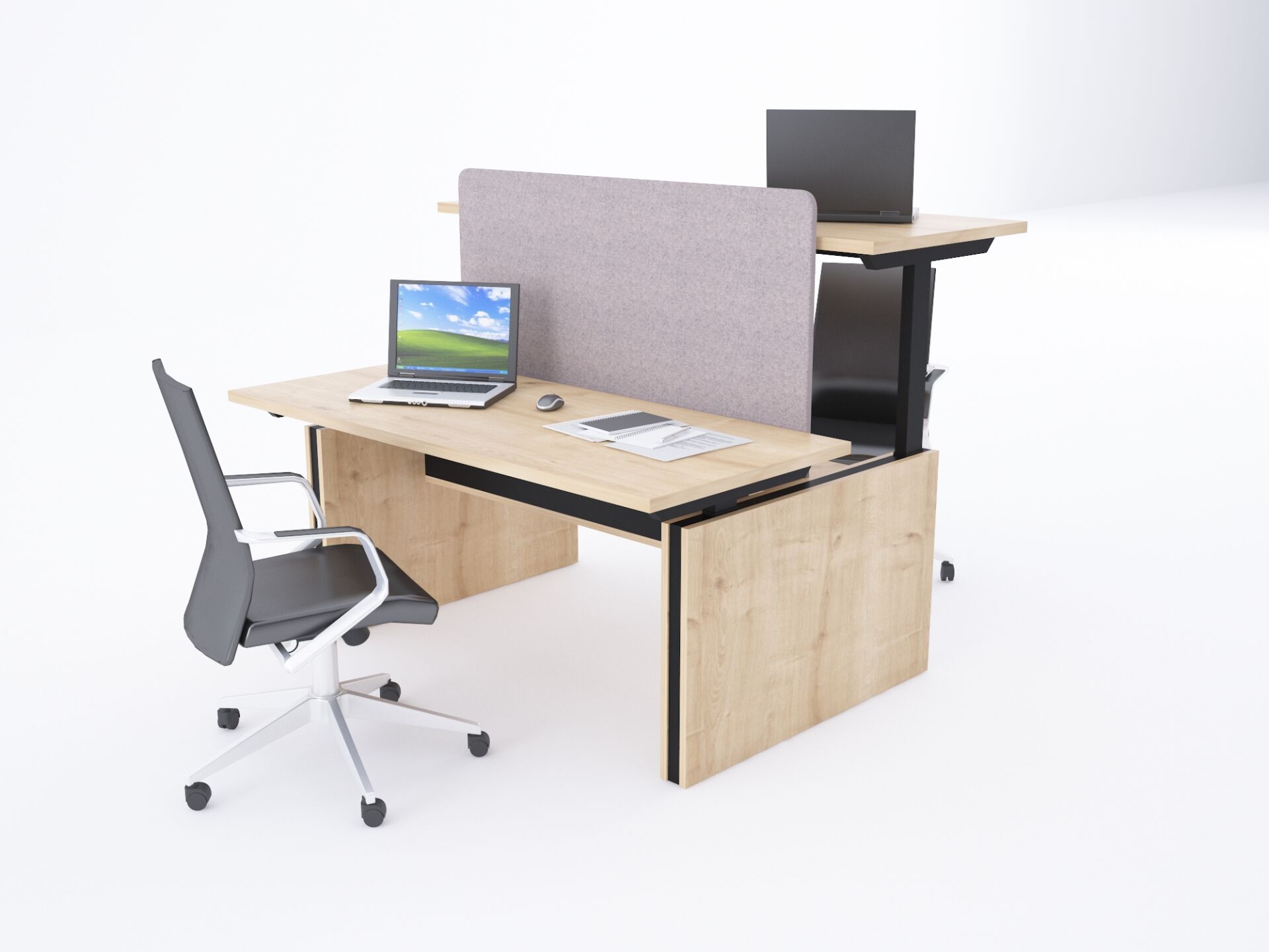 ToHi Workstation Desk - Yükseklik Ayarlı İkili Masa-Meşe