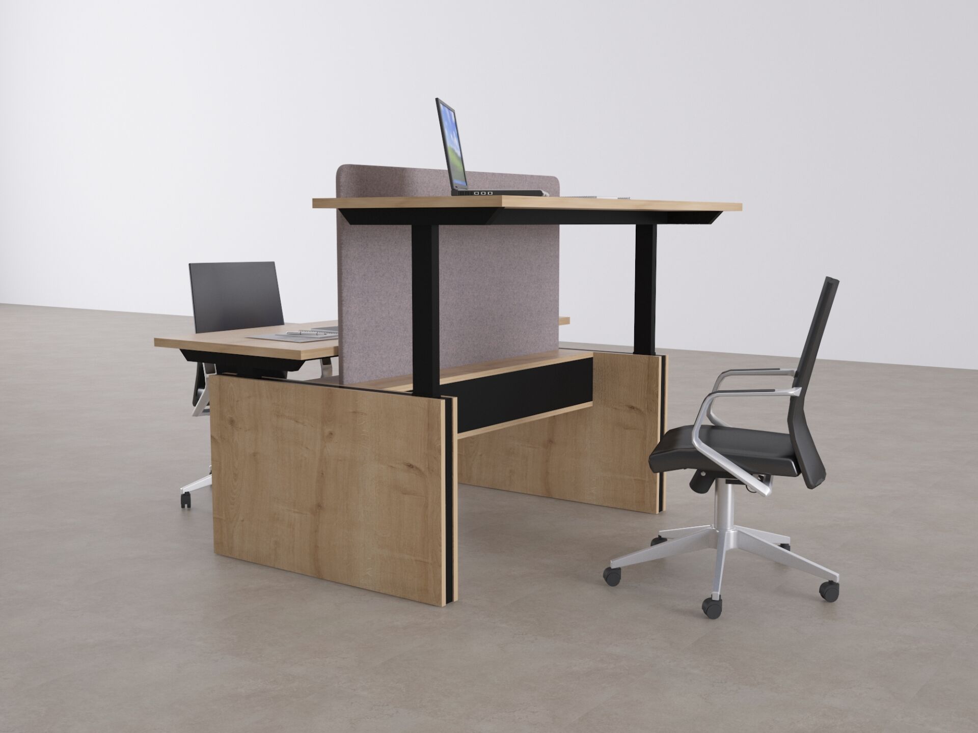 ToHi Workstation Desk - Yükseklik Ayarlı İkili Masa-Meşe