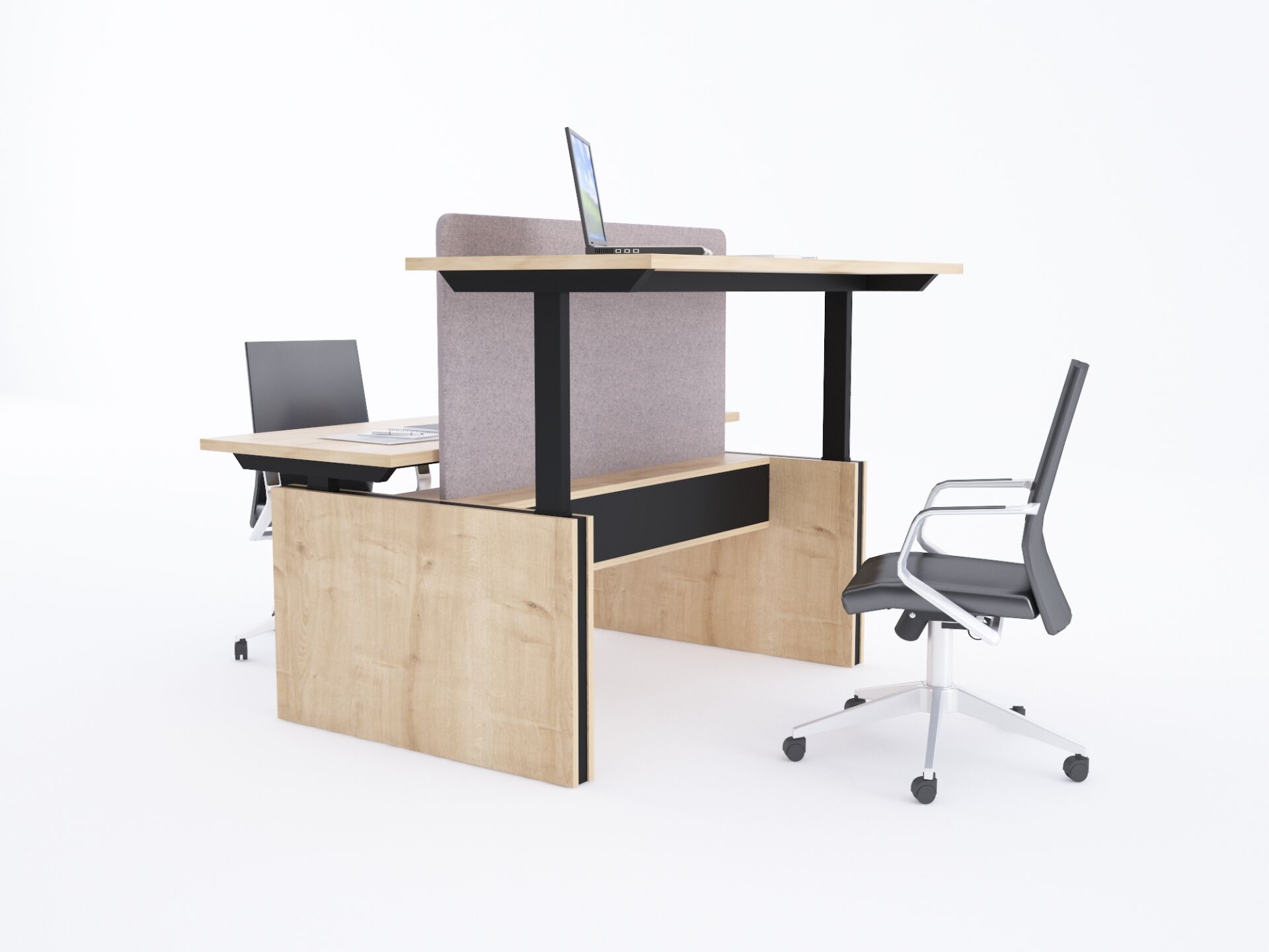 ToHi Workstation Desk - Yükseklik Ayarlı İkili Masa-Meşe
