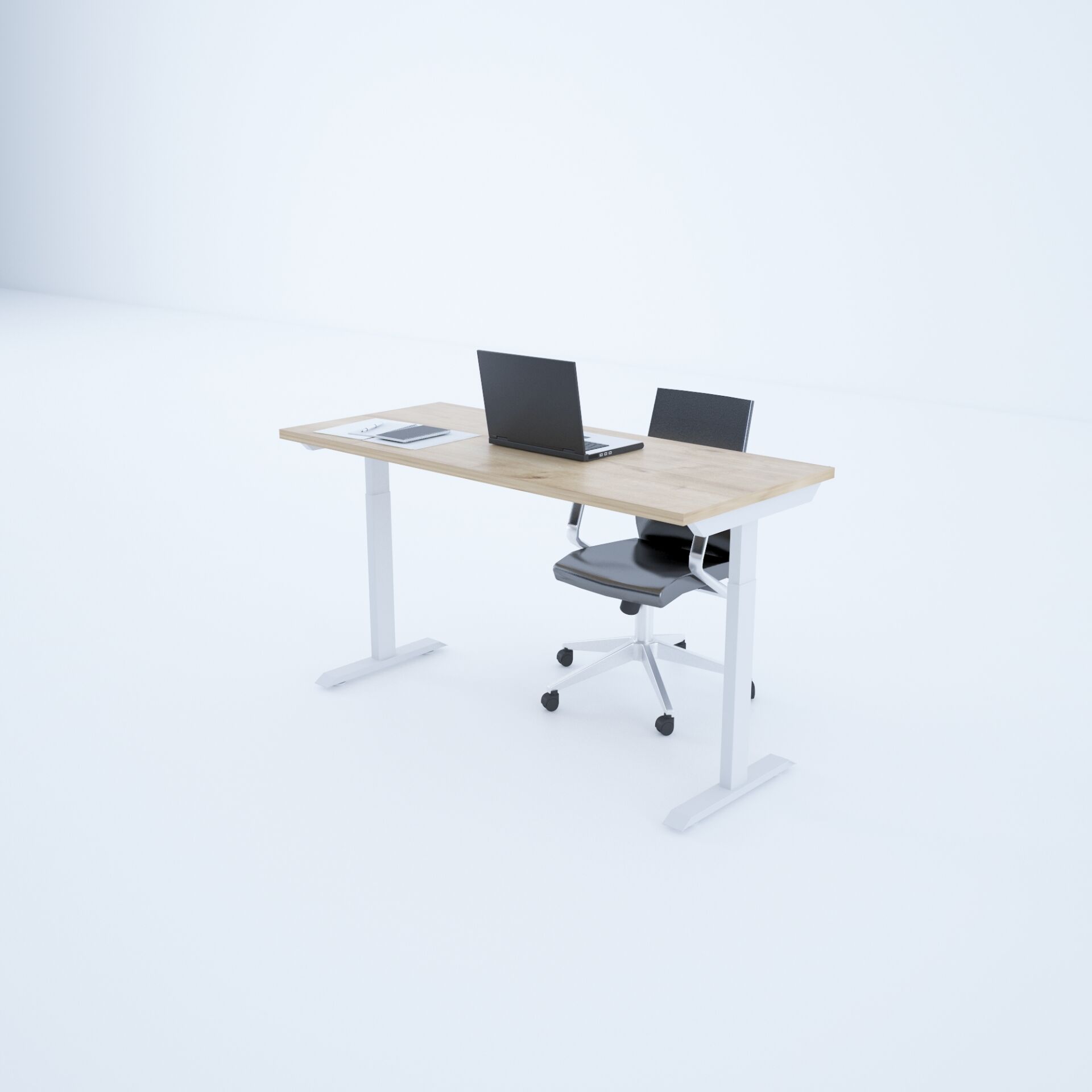 ToHi Desk - Yükseklik Ayarlı Masa-Meşe+beyaz