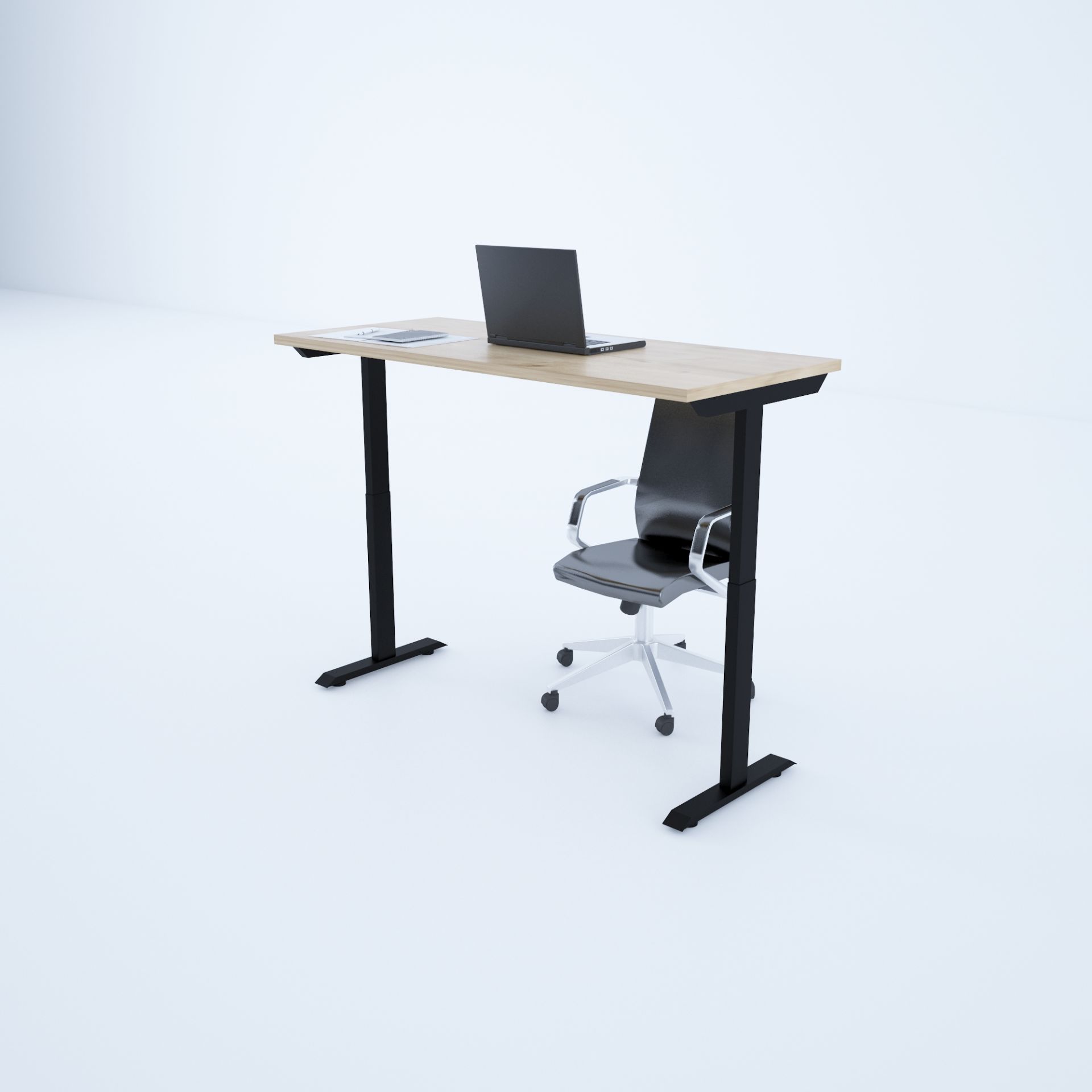 ToHi Desk - Yükseklik Ayarlı Masa-Meşe+siyah