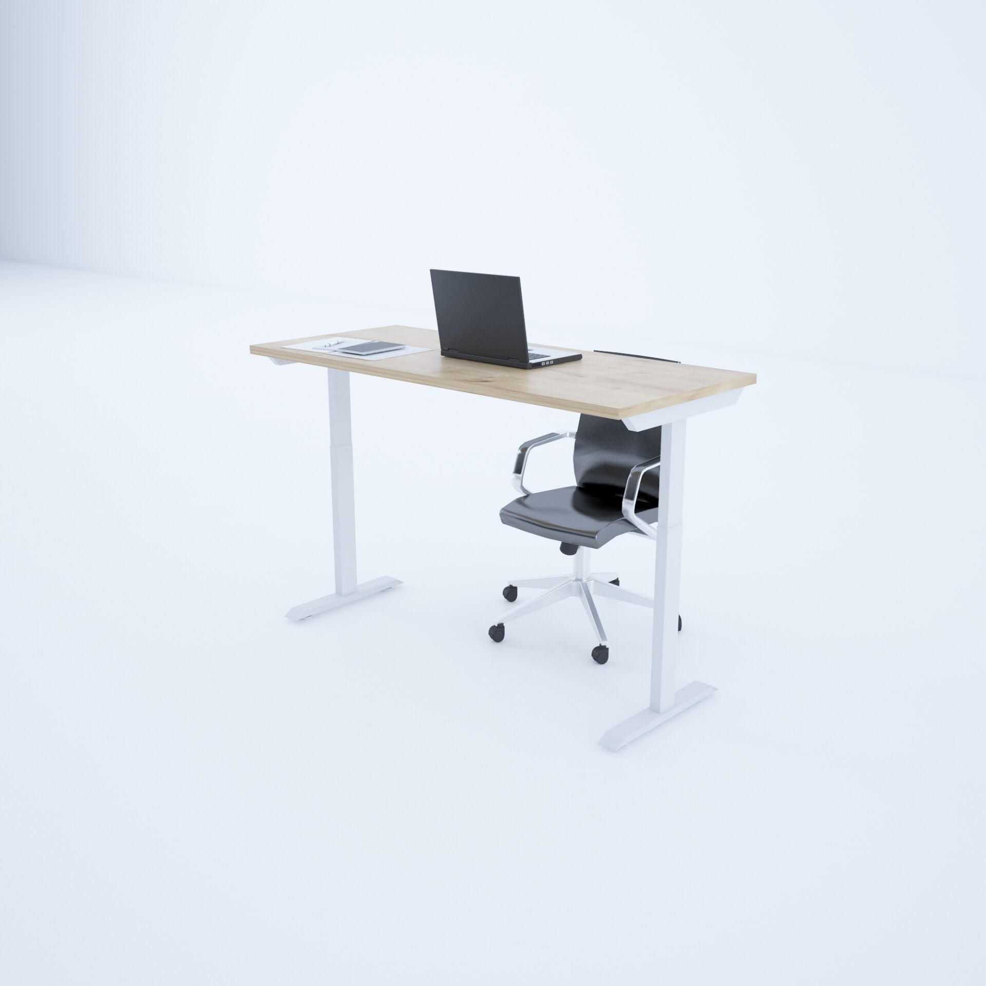 ToHi Desk - Yükseklik Ayarlı Masa-Meşe+beyaz