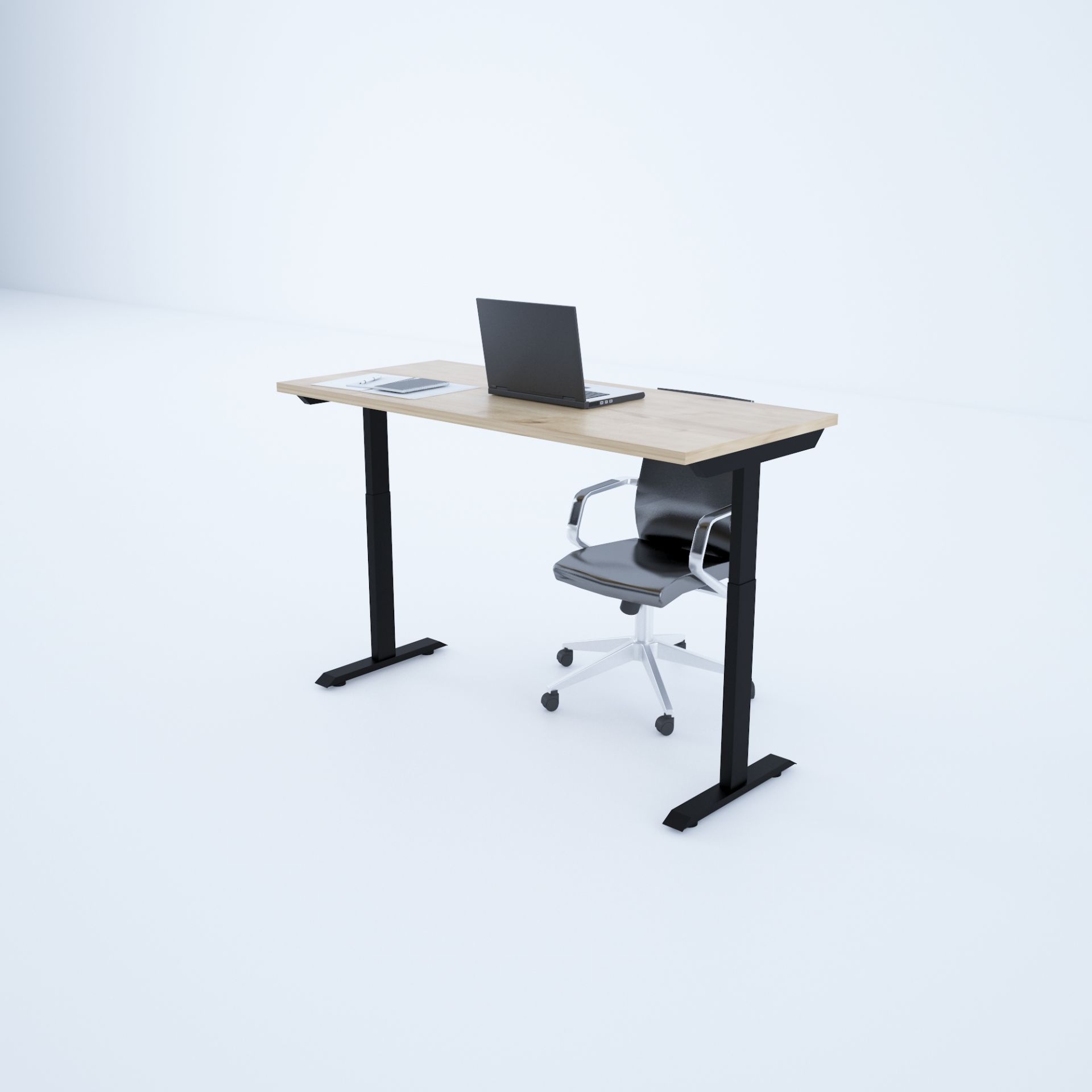 ToHi Desk - Yükseklik Ayarlı Masa-Meşe+siyah