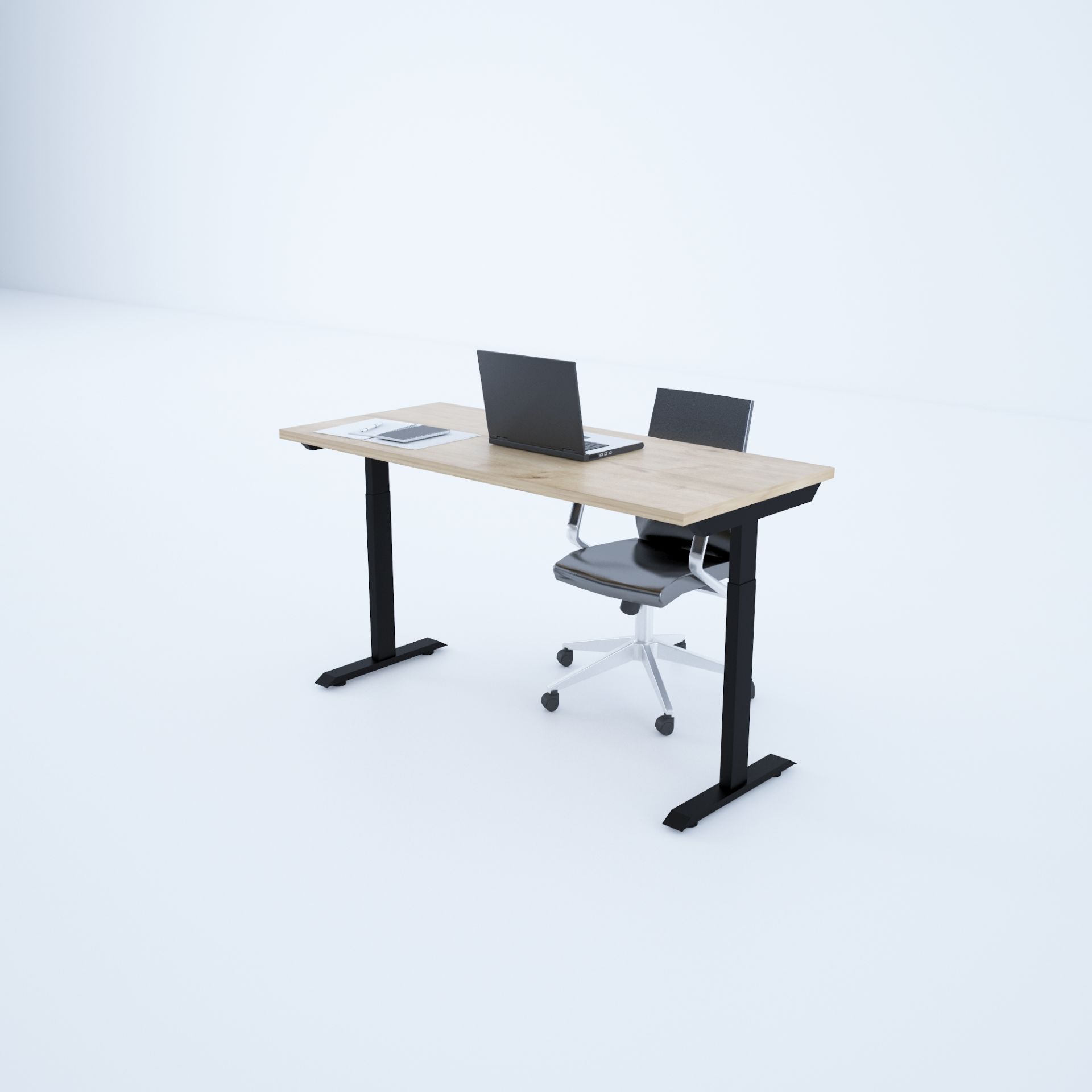 ToHi Desk - Yükseklik Ayarlı Masa-Meşe+siyah
