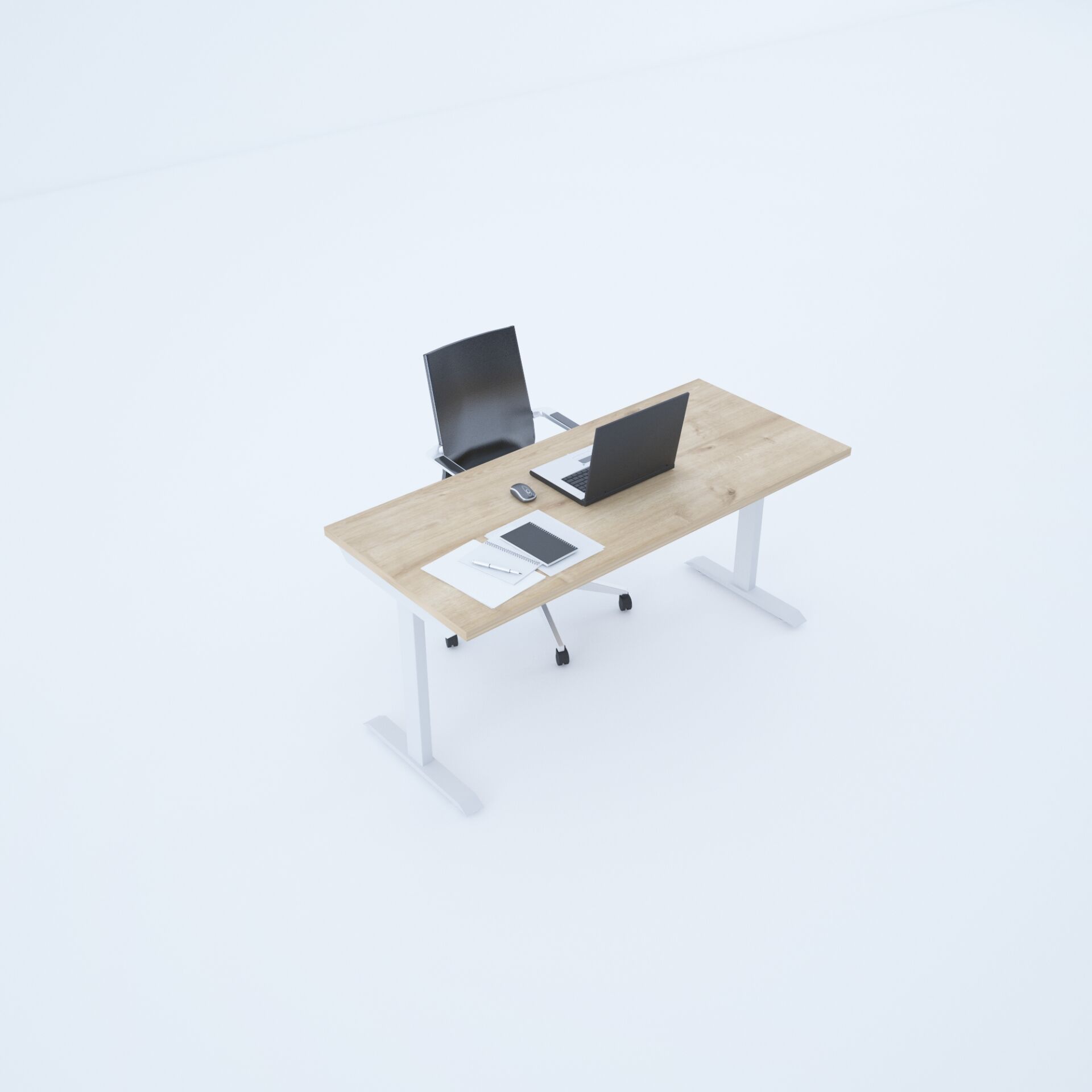 ToHi Desk - Yükseklik Ayarlı Masa-Meşe+beyaz