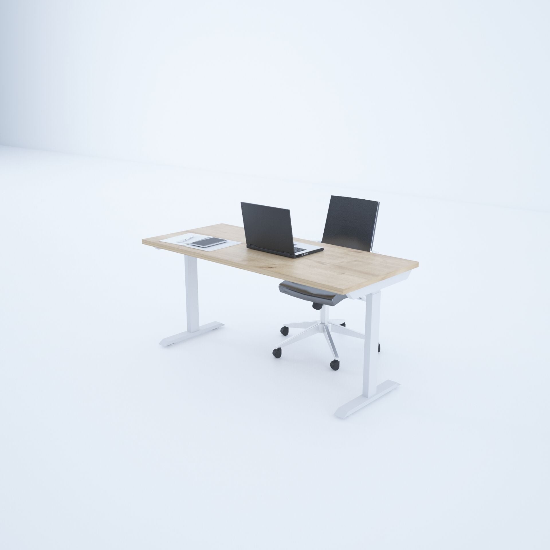 ToHi Desk - Yükseklik Ayarlı Masa-Meşe+beyaz