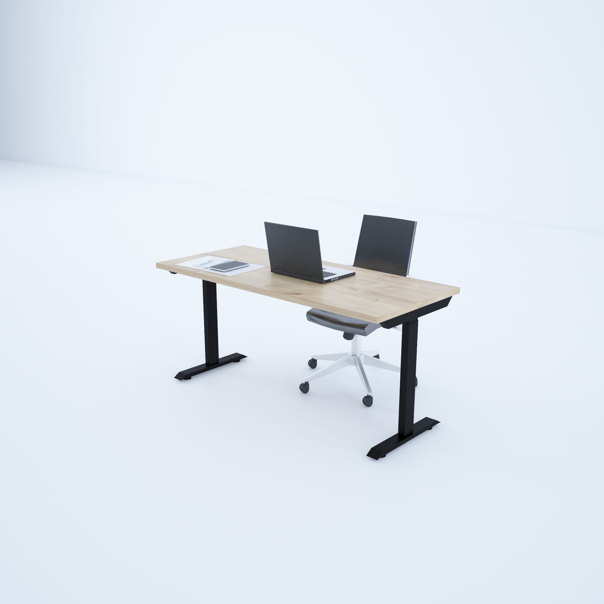 ToHi Desk - Yükseklik Ayarlı Masa-Meşe+siyah